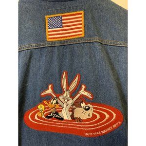Vtg 1994 Warner Brothers Eagle Ridge -Looney Tunes  Denim Sleeveless Vest-M Blue